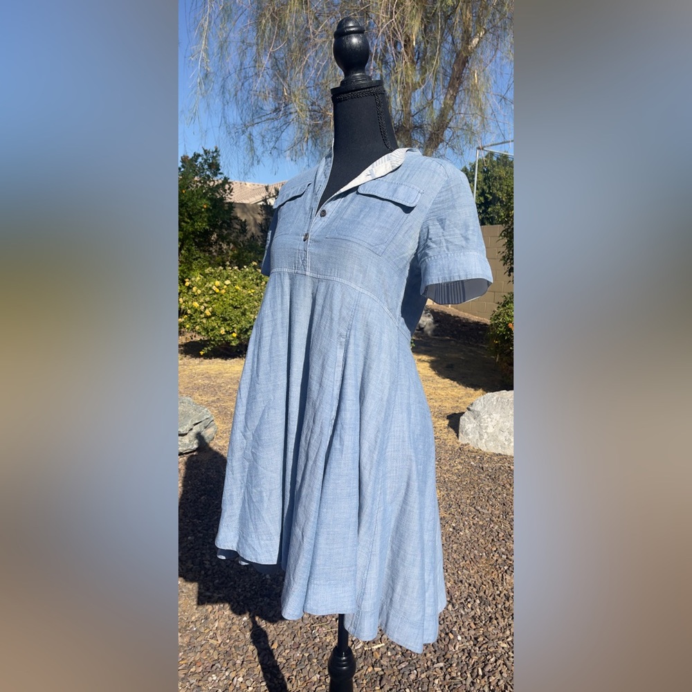 Super Cute High low denim chambray Holding Horses Anthropologie A-line dress 0 P